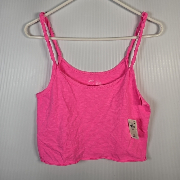aerie Tops - NWT Aerie Twist & Shout Cropped Neon Pink Tank Top Twisted Straps Rolled Hem XS